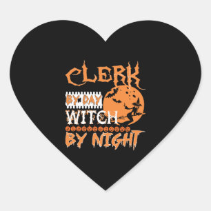 Clerk By Day Witch By Night Halloween Heart Sticker