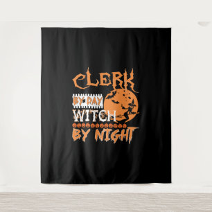 Clerk By Day Witch By Night Halloween Tapestry