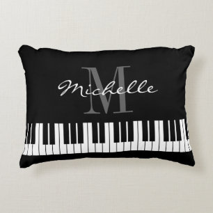 Clés de piano noir et blanc coussin d'accent monog