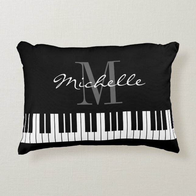 Clés de piano noir et blanc coussin d'accent monog (Devant)
