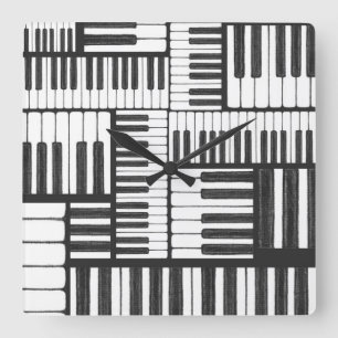 Clés de piano noir et blanc Horloge murale