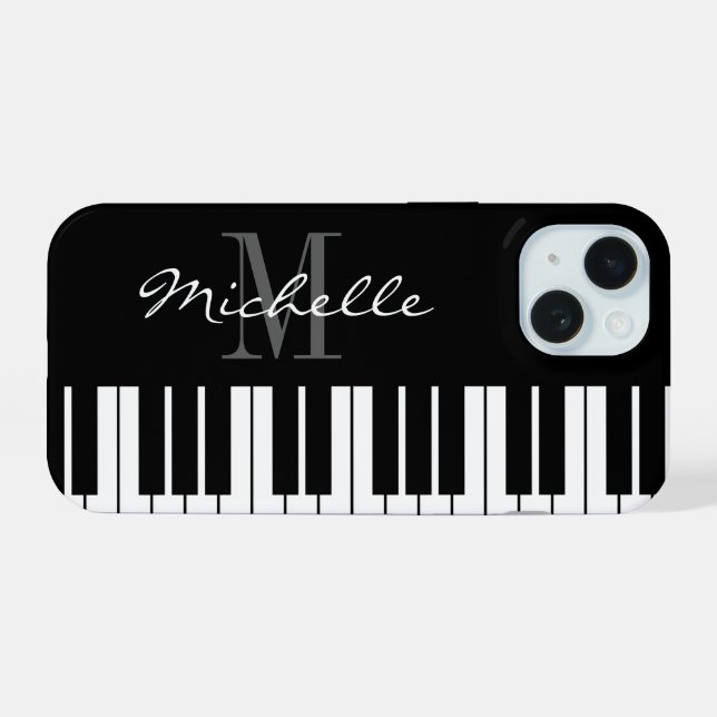 Clés de piano noir et blanc monogramme iPhone 15 c (Verso Horizontal)