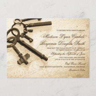 Clés de son coeur Vintage mariage Invitations
