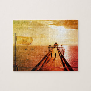 Clevedon Pier Red Sunset, Somerset, UK - Jigsaw Puzzle