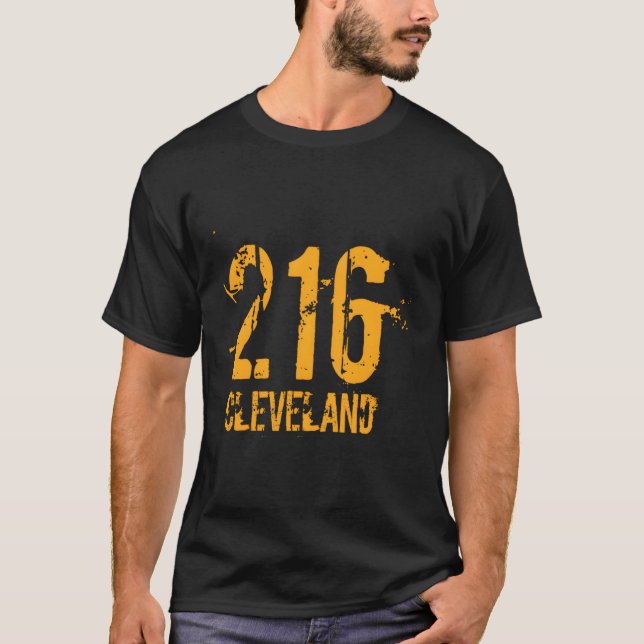 Cleveland 216 Area Code Distressed Hoodie T-Shirt (Front)