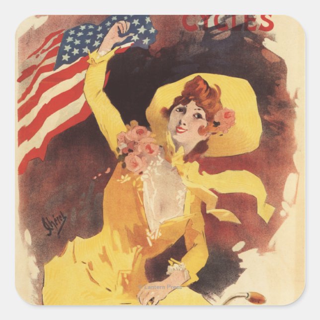 Cleveland Bicycles American Girl in Yellow Square Sticker (Front)