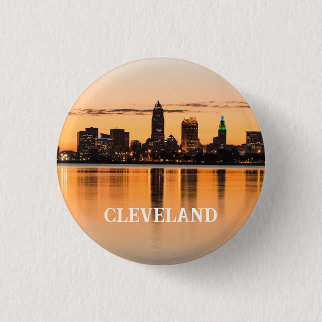 Cleveland city Ohio sunset skyline river landscape 1 Inch Round Button (Front)
