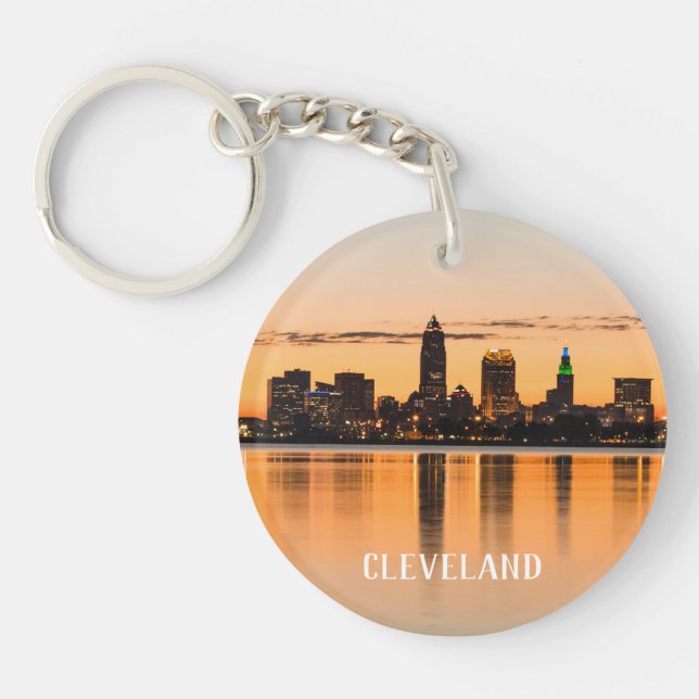 Cleveland city Ohio sunset skyline river landscape Keychain (Front)