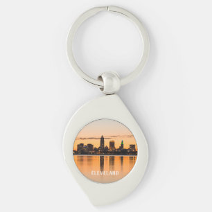 Cleveland city Ohio sunset skyline river landscape Keychain