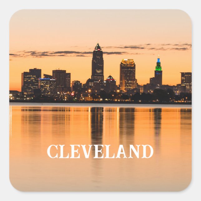 Cleveland city Ohio sunset skyline river landscape Square Sticker (Front)