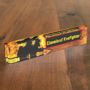 Cleveland Firefighter flames desk name plate