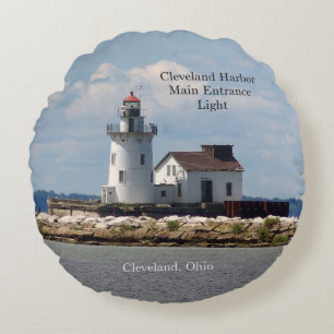 Cleveland Harbour Main Entrance Lights round pillo Pillow
