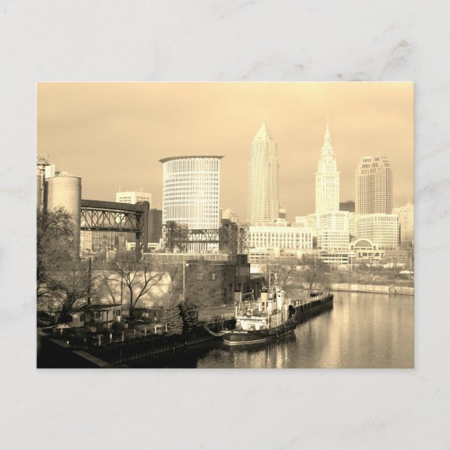 Cleveland,OH Sepia River View  Postcard (Front)