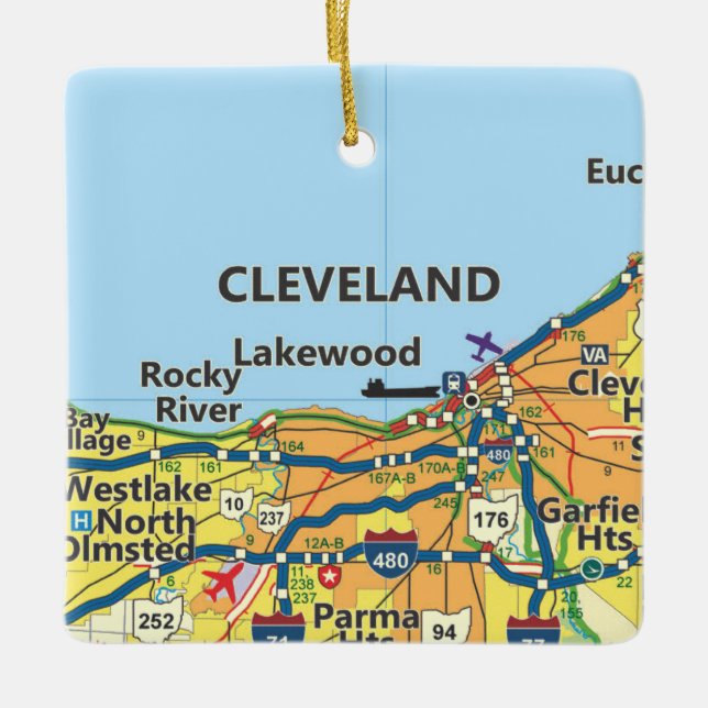Cleveland OH Vintage Map Ceramic Ornament (Front)