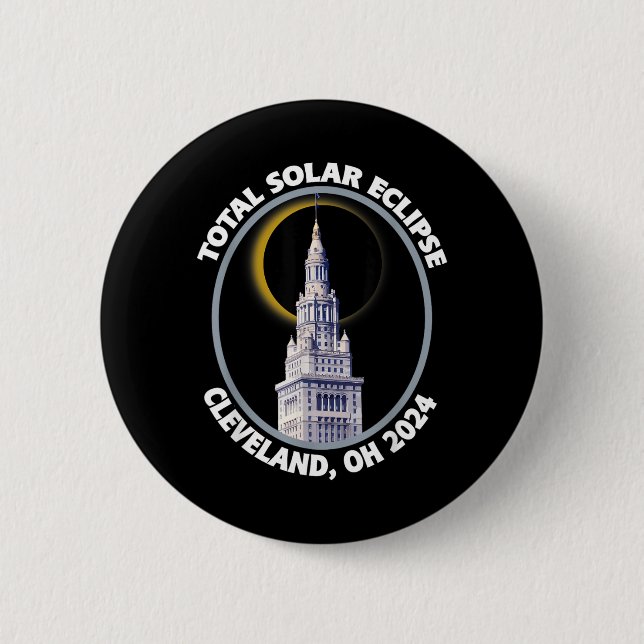 Cleveland Ohio 2024 Total Solar Eclipse Path of 2 Inch Round Button (Front)