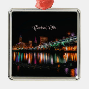 Cleveland, Ohio at night, labeled Metal Ornament
