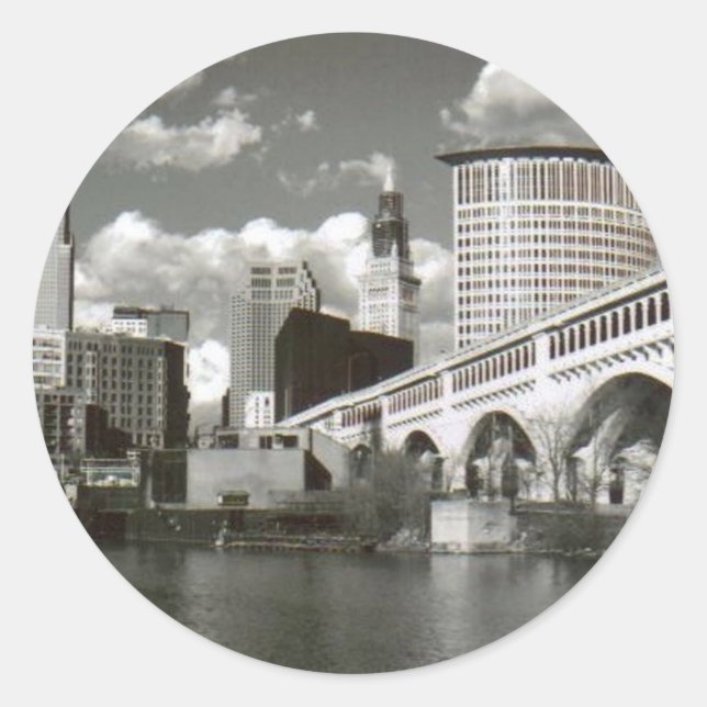 Cleveland Ohio Black and White Classic Round Sticker (Front)