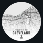 Cleveland, Ohio City Map | Wedding Welcome Classic Round Sticker<br><div class="desc">A welcome wedding sticker featuring the city of Cleveland,  Ohio,  and its unique overhead map layout tailored to the Austin,  Texas Love Locator wedding invitation set.</div>