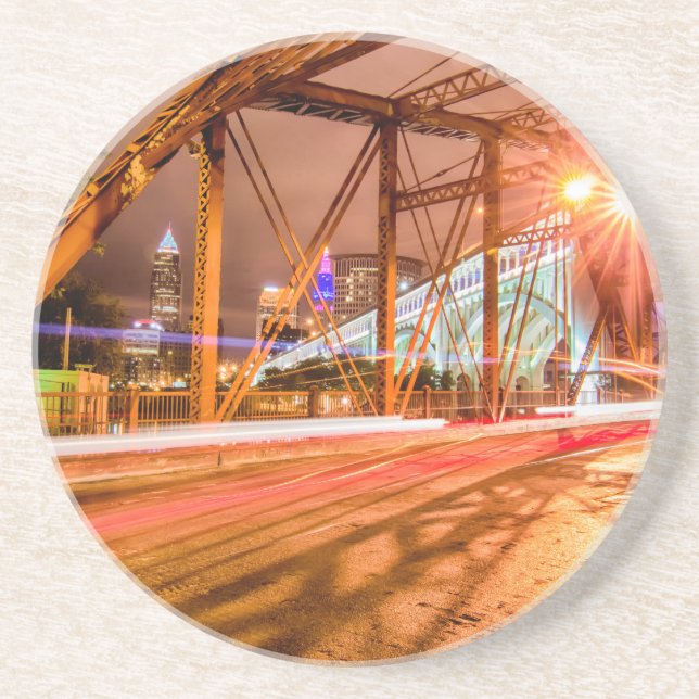 cleveland ohio downtown bridge at night coaster (Front)