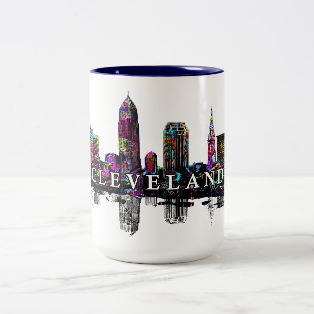 Cleveland, Ohio in graffiti Two-Tone Coffee Mug (Center)