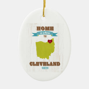 Cleveland, Ohio  Map – Home Is Where The Heart I Ceramic Ornament