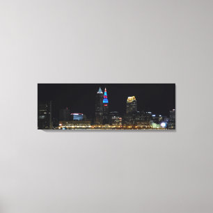 Cleveland Ohio Night Skyline (Red/Blue) Print