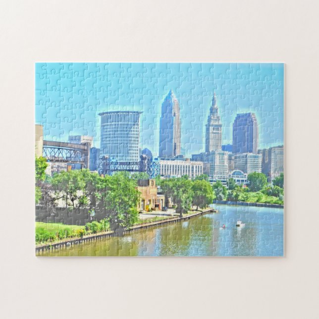 Cleveland Ohio River View (Paint Effect) Puzzle (Horizontal)