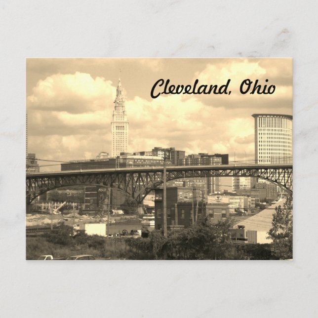 Cleveland Ohio Sepia Skyline Postcard (Front)