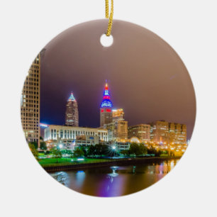 cleveland ohio sity skyline of downtown ceramic ornament