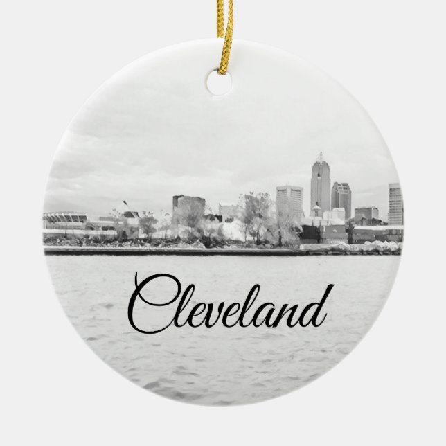 Cleveland Ohio Skyline Ceramic Ornament (Front)