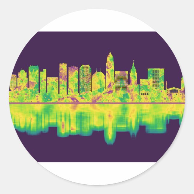 Cleveland Ohio Skyline Classic Round Sticker (Front)