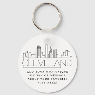 Cleveland, Ohio Stylized Skyline   Custom Slogan Keychain