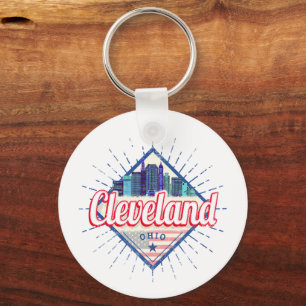 Cleveland Ohio United States Skyline Vintage USA Keychain