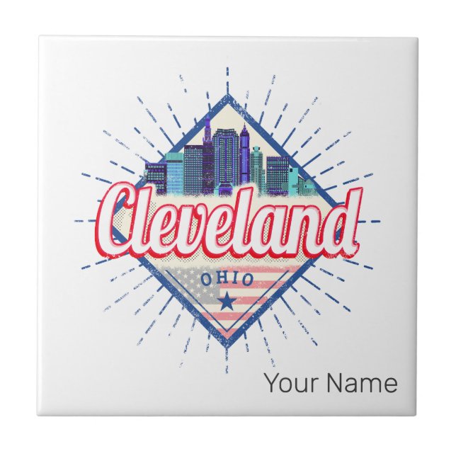 Cleveland Ohio United States Skyline Vintage USA Tile (Front)