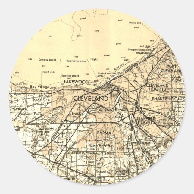 Cleveland Ohio Vintage Map Classic Round Sticker (Front)