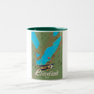 Cleveland,Ohio vintage Travel poster print art Two-Tone Coffee Mug