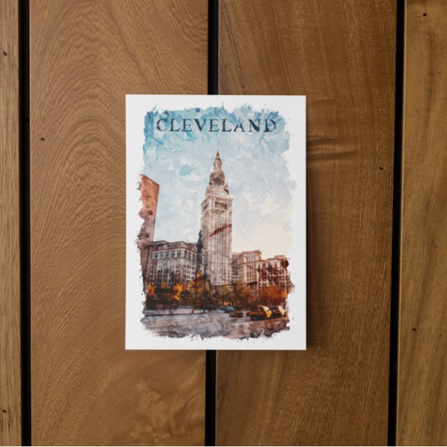 Cleveland Ohio Watercolor City View Postcard (cleveland ohio watercolor travel postcard)
