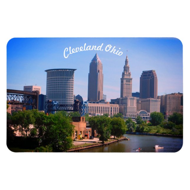 Cleveland River Skyline Fridge Magnet (Horizontal)