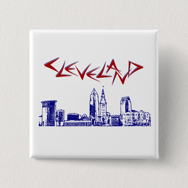 Cleveland Skyline 2 Inch Square Button (Front)