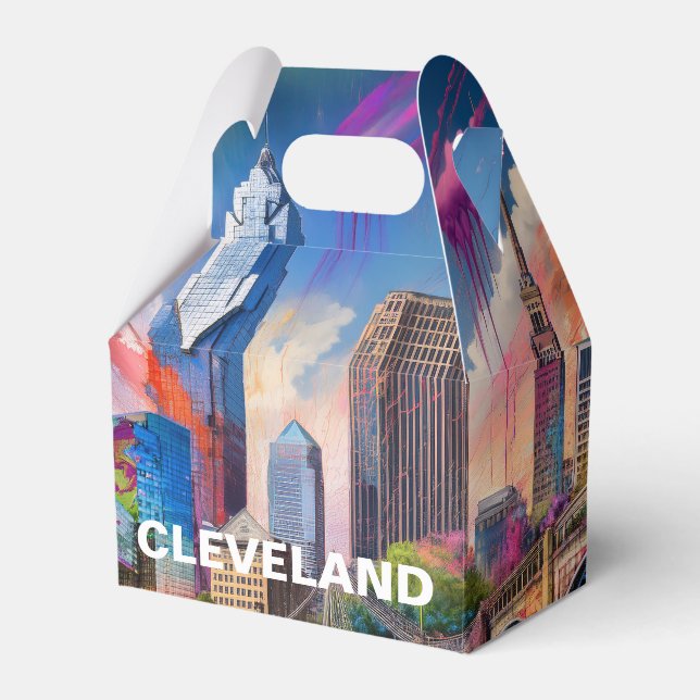 Cleveland Skyline Abstract Art Favor Box (Front Side)