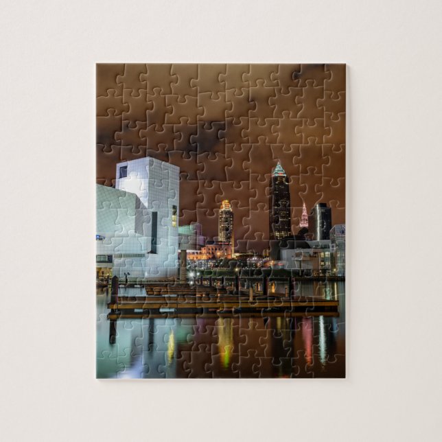 Cleveland Skyline at Night Jigsaw Puzzle (Vertical)