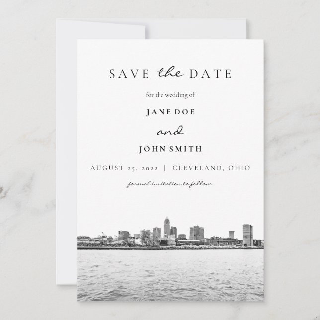 Cleveland Skyline flat Save The Date Card (Front)