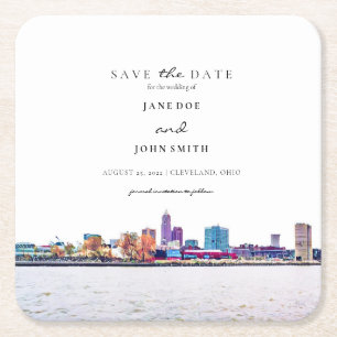 Cleveland Skyline Paper Coaster Save the Date