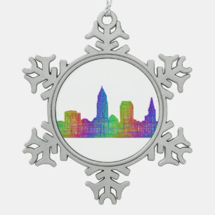 Cleveland skyline snowflake pewter christmas ornament