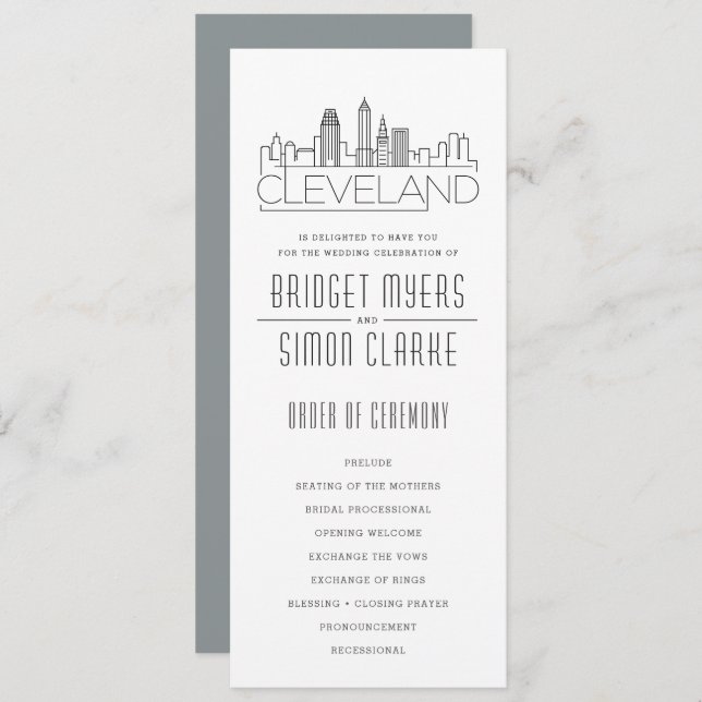 Cleveland Stylized Skyline | Wedding Program (Front/Back)