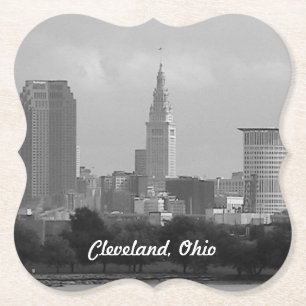Cleveland Tower BW Paper Coaster