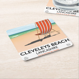 Cleveleys Beach Lancashire seaside poster Square Paper Coaster