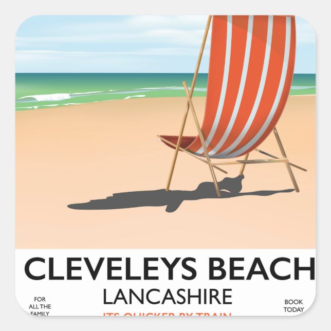 Cleveleys Beach Lancashire seaside poster Square Sticker (Front)
