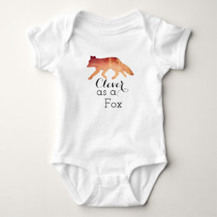 Clever as a Fox Typographical Watercolor Baby Bodysuit