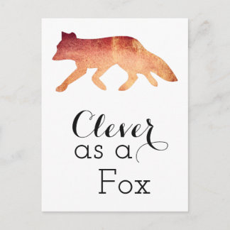 Clever as a Fox Typographical Watercolor Postcard